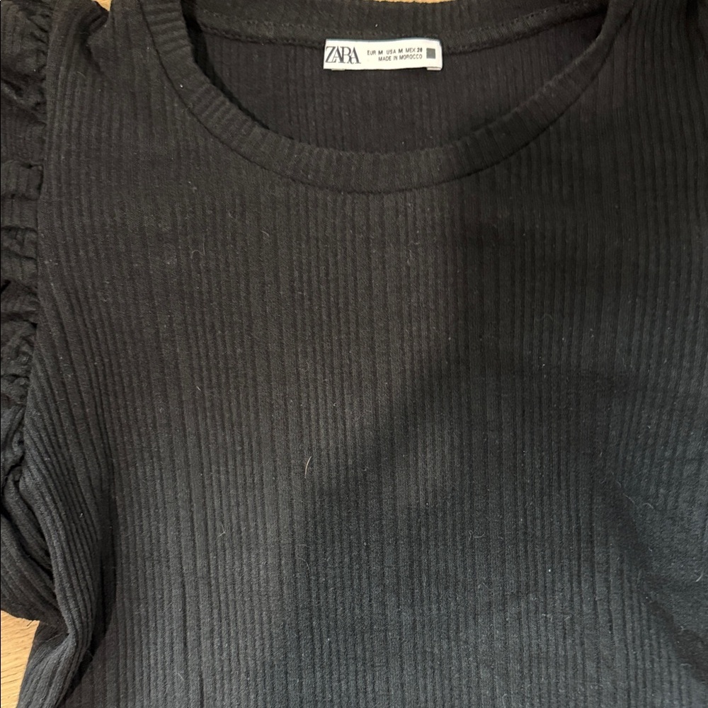 Zara Black Top with Ruffled Sleeves